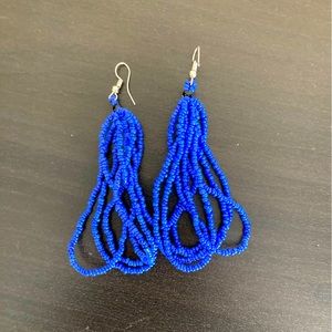 Blue seed bead loop dangle earrings